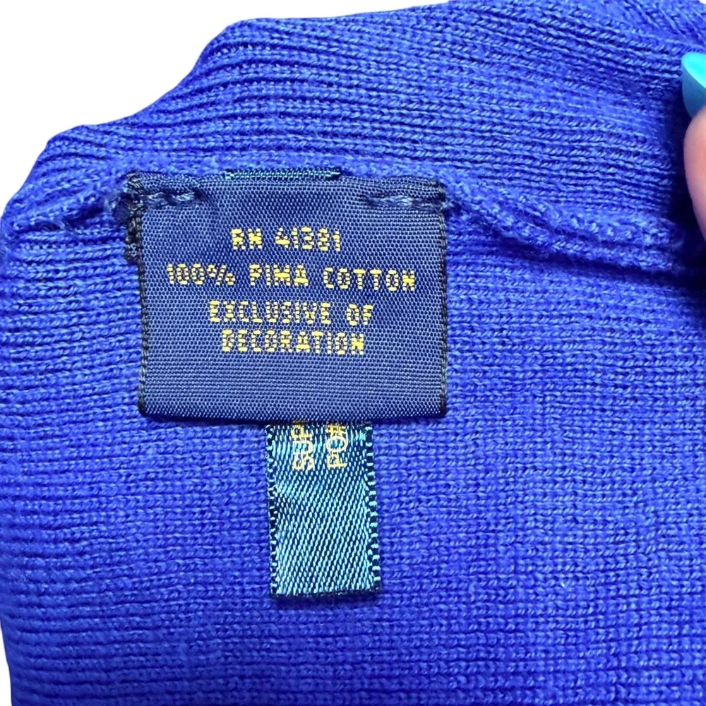 Polo Ralph Lauren Sweater Mens XL Blue Pima V-Neck Preppy Minimalist Classic
